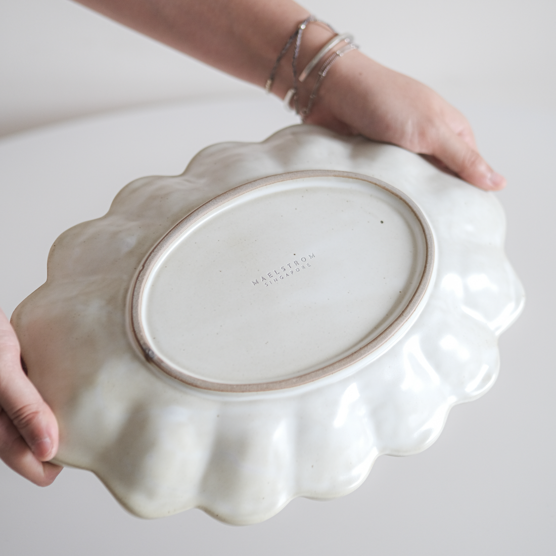 Speckled White Large Scallop Platter