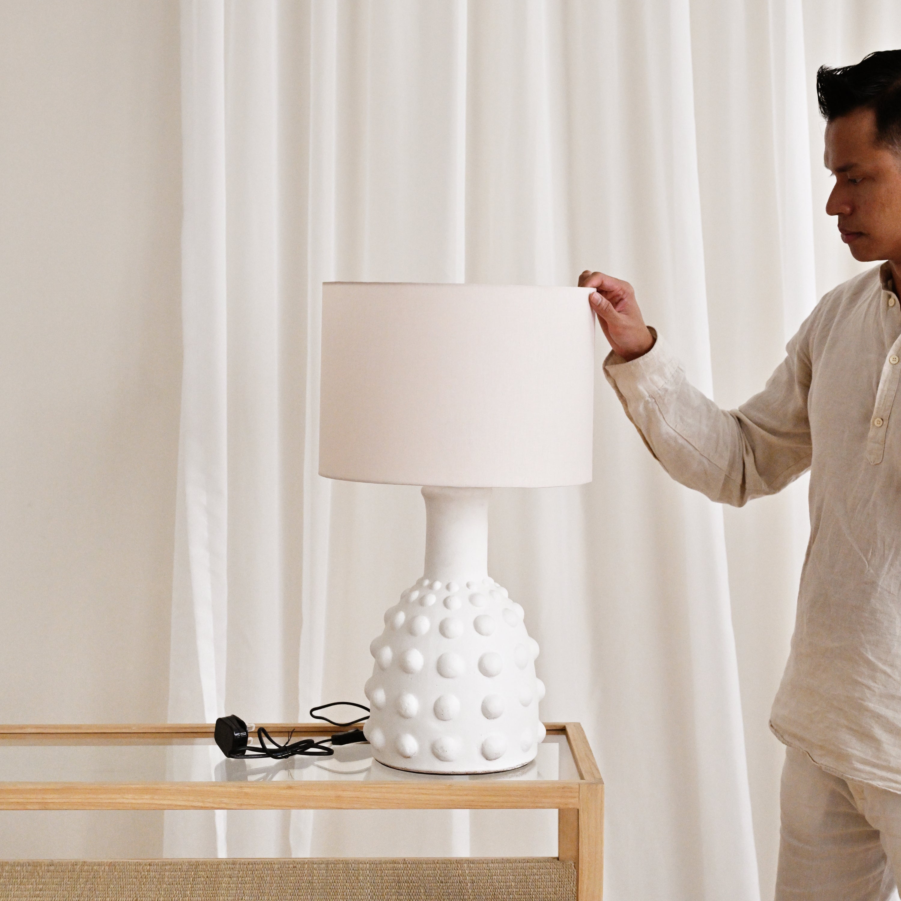 Terracotta Table Lamp with Dots