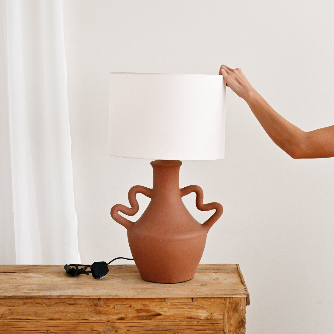 Terracotta Table Lamp with Handles