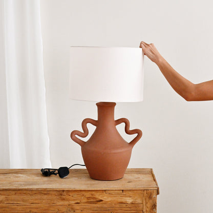 Terracotta Table Lamp with Handles