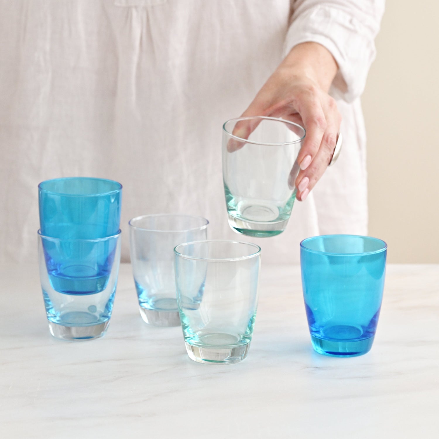Tiara Blues Double Old Fashioned Glasses - Set of 6