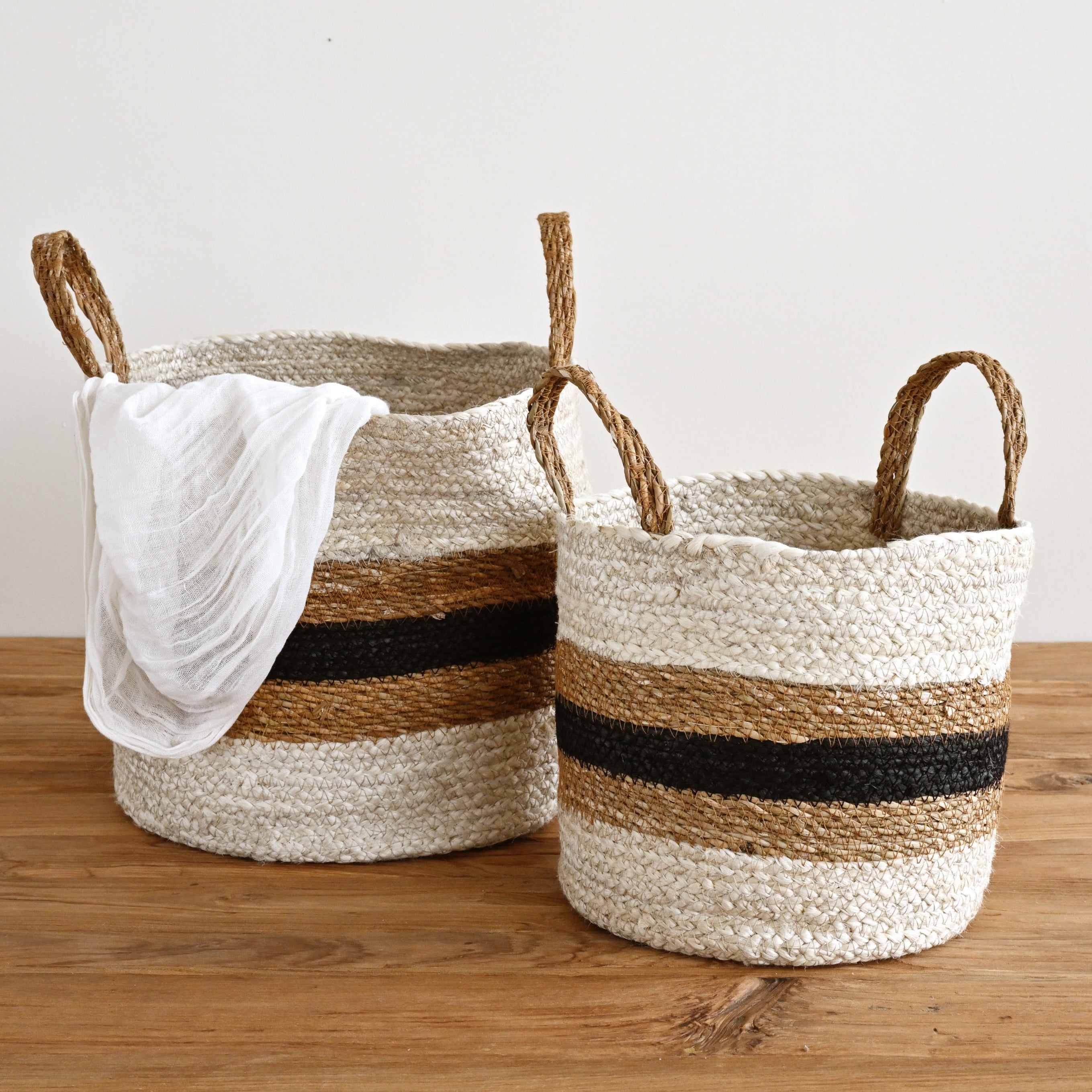 Typha Striped Baskets - Set of 2