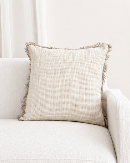 White Natural Fringed Cushion - 45cm x 45cm