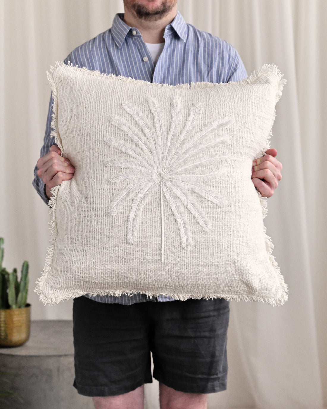 White Palm Tree Cushion Cover - 55 x 55 cm