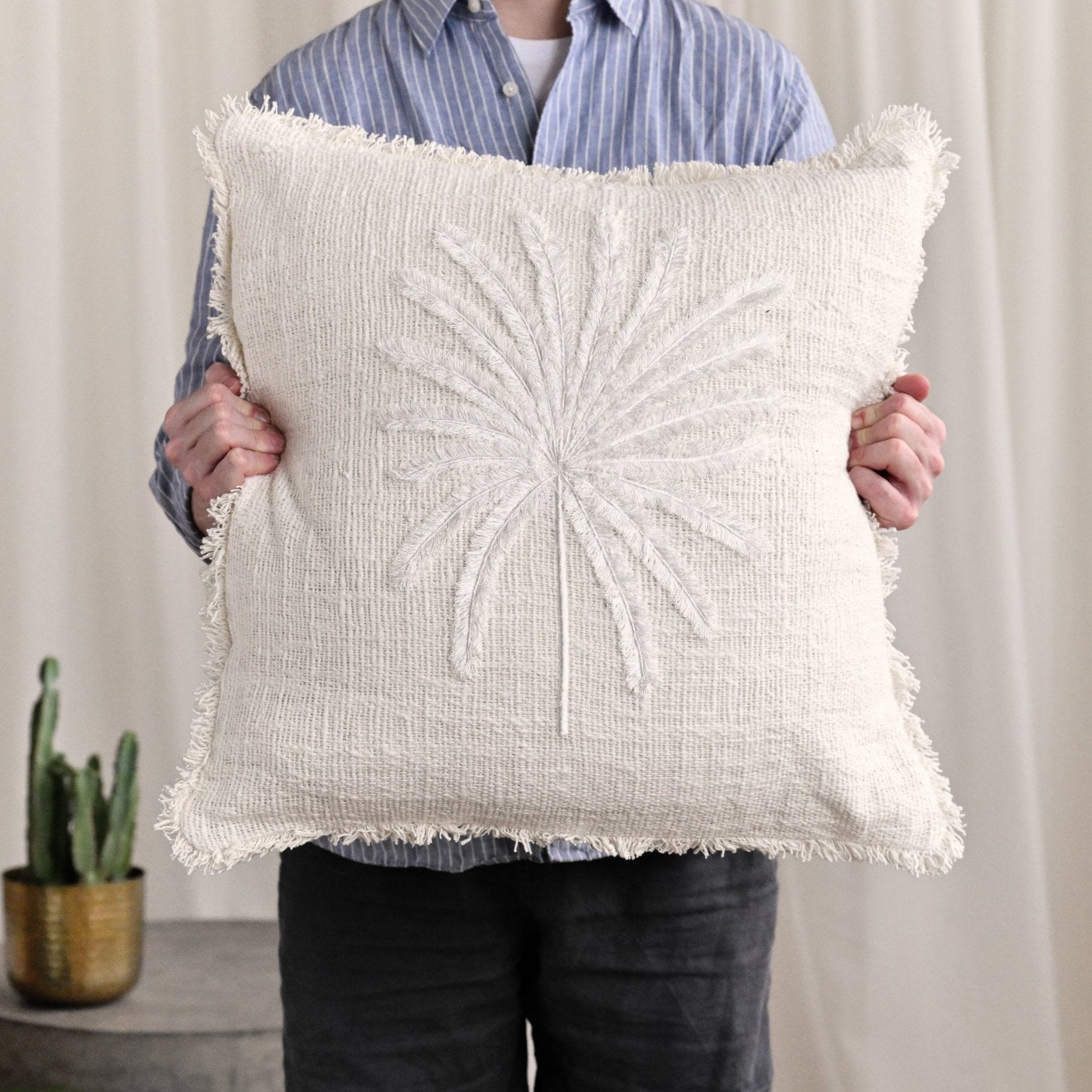 White Palm Tree Cushion Cover - 55 x 55 cm