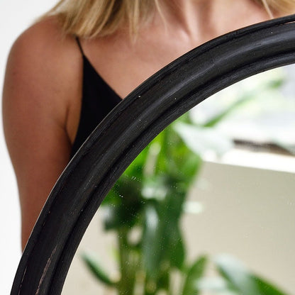 Black Round Rattan Mirror