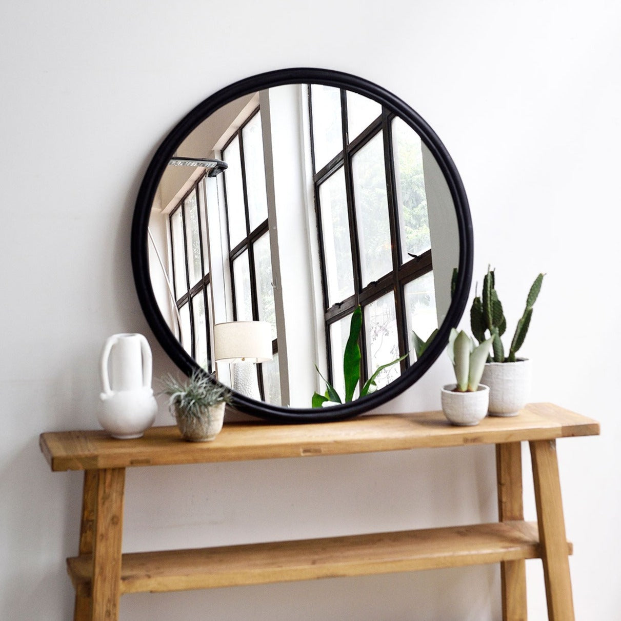 Black Round Rattan Mirror