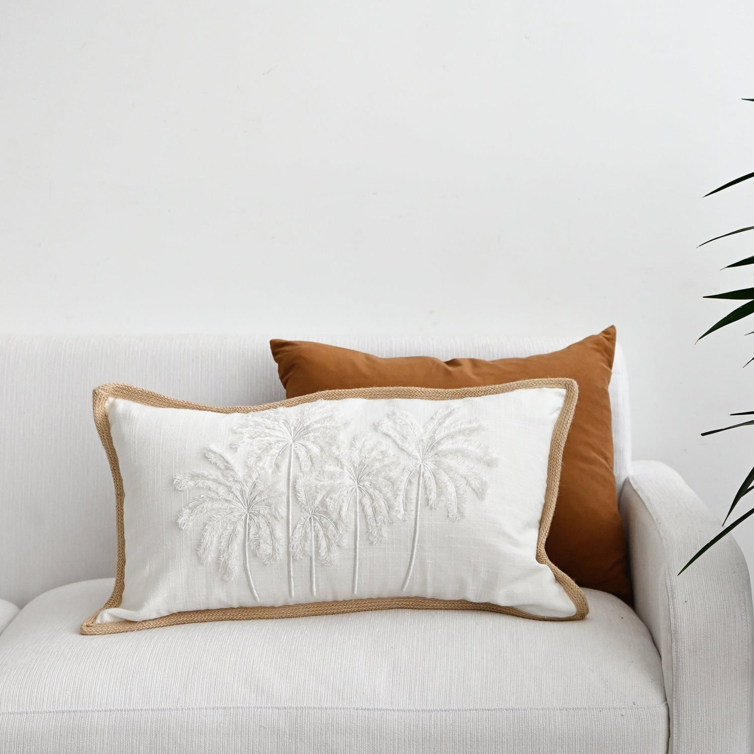 White Palm Tree Cushion - 60x35cm