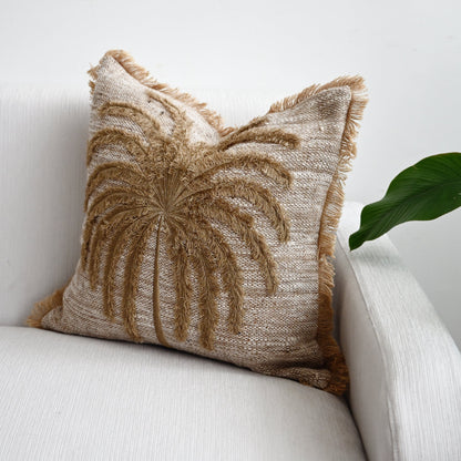 Natural Palmtree Cushion with Fringe