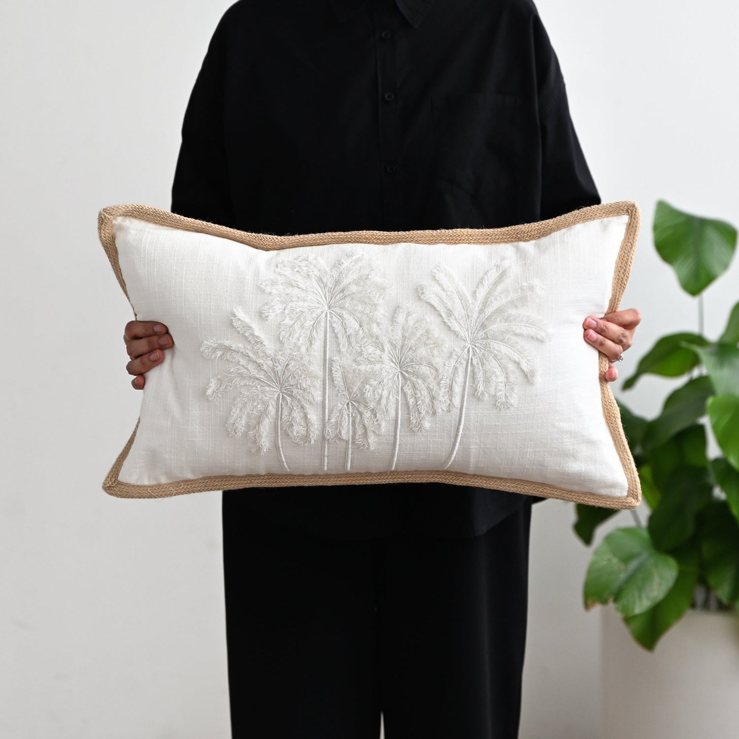 White Palm Tree Cushion - 60x35cm