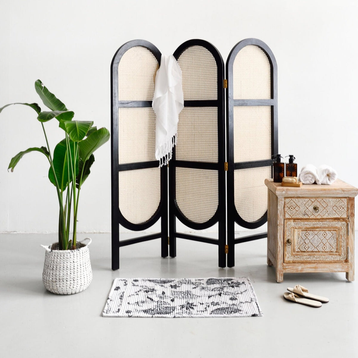 Teak and Natural Rattan Screen – Island Living