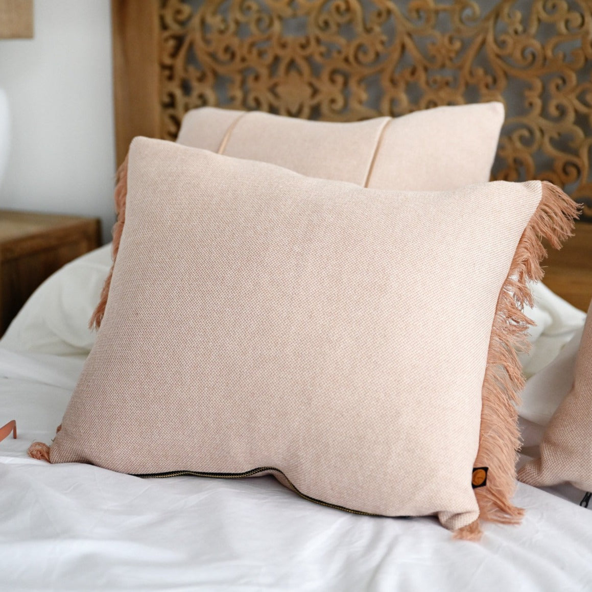 Blush Atlas Fringed Lumbar Cushion - 40cm x 50cm