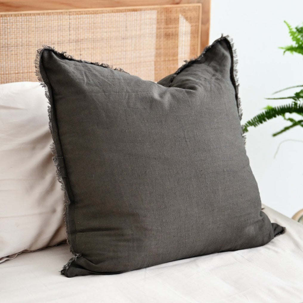 Charcoal Freya Linen Cushion Cover - 55cm x 55cm