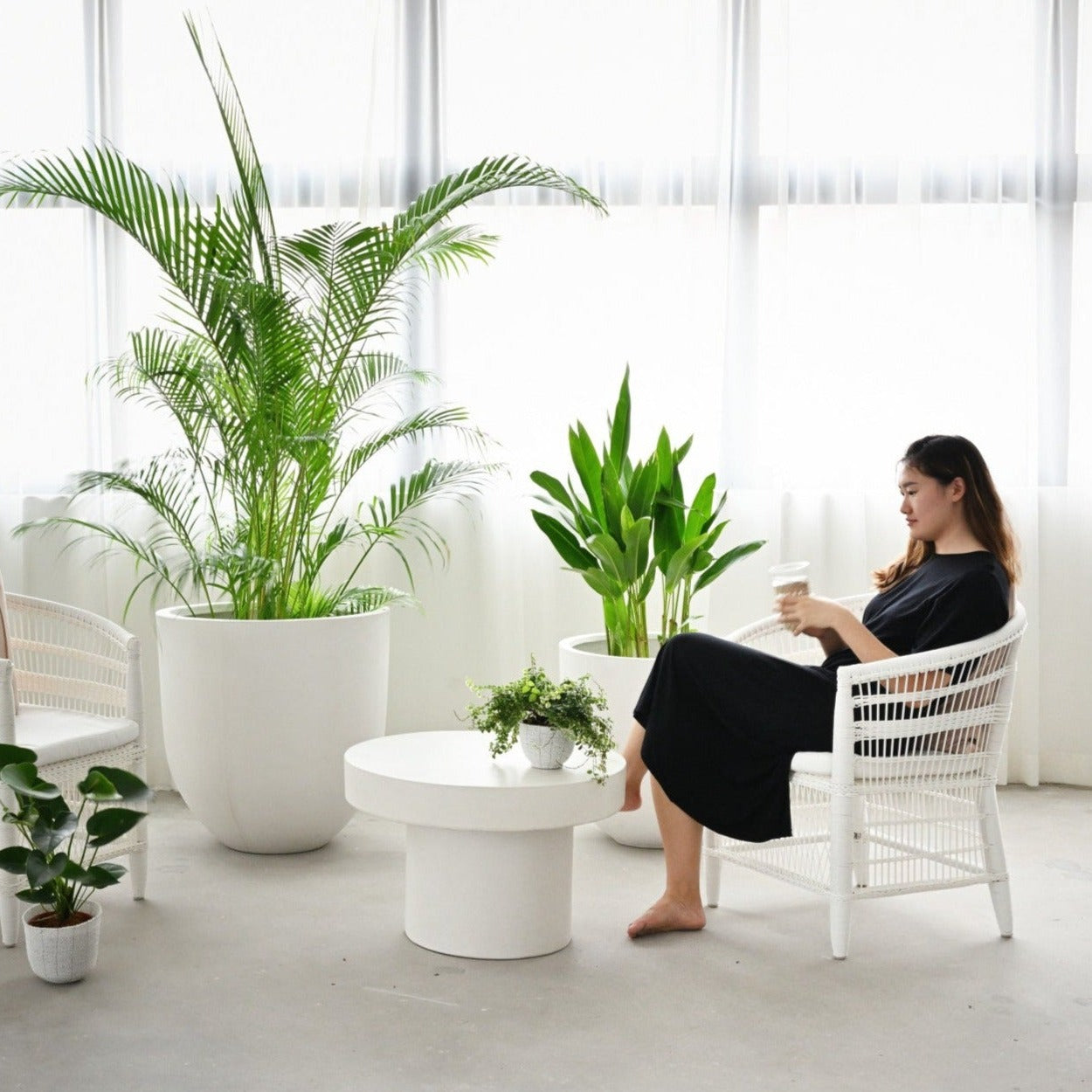 Pedestal Concrete Coffee Table - White