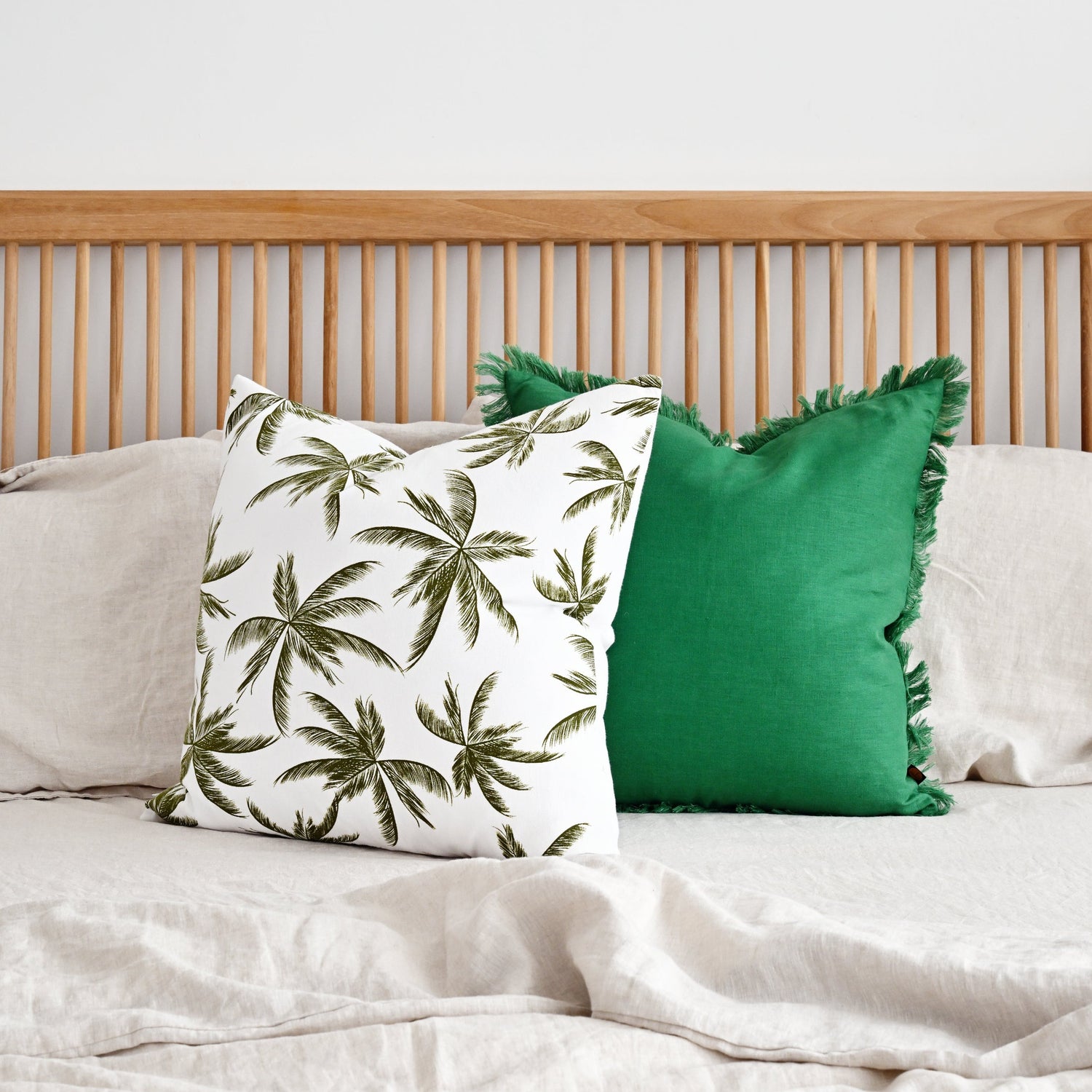 Olive Green Palm Leaves Cushion - 55cm x 55cm
