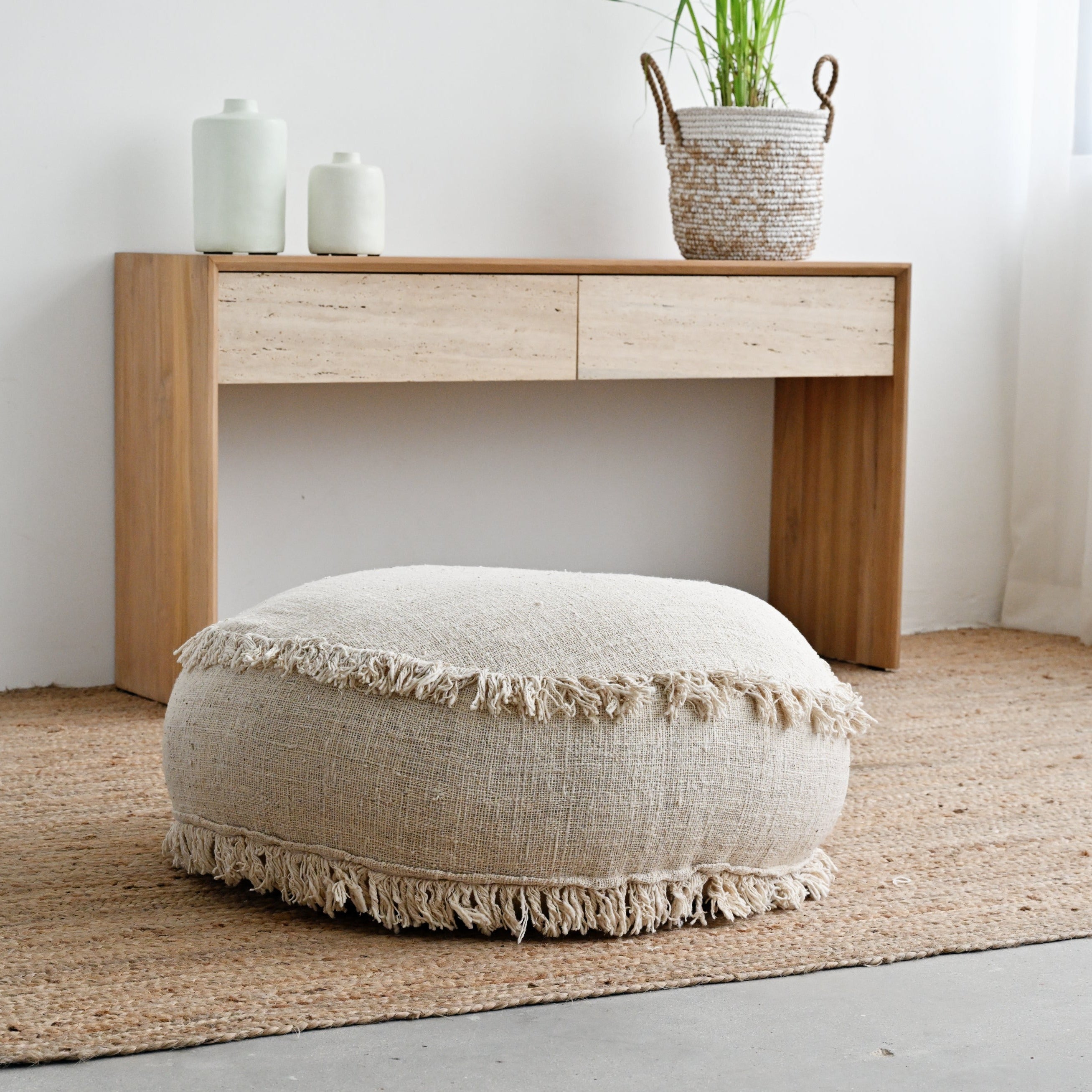 Natural Pouf with Fringe