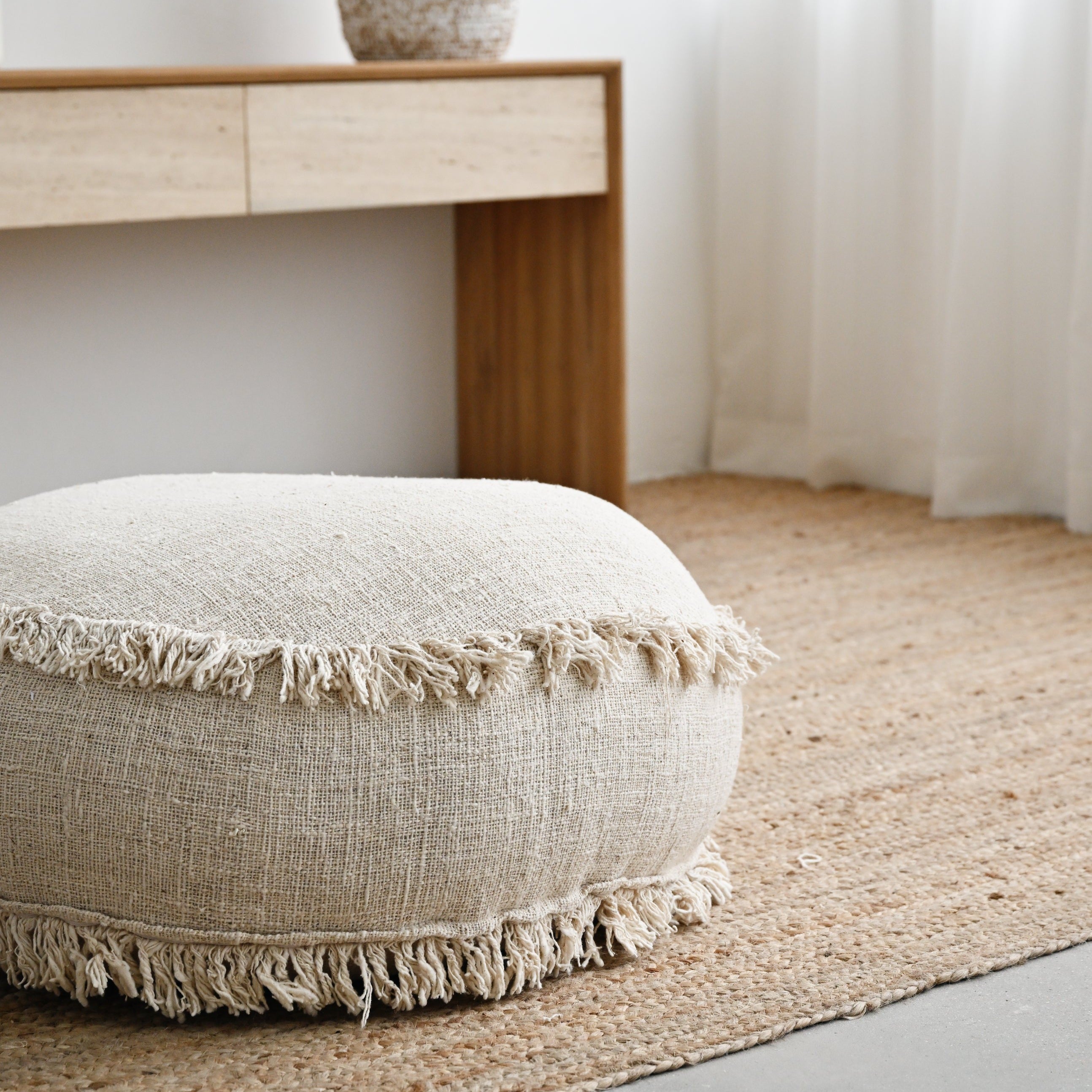 Natural Pouf with Fringe
