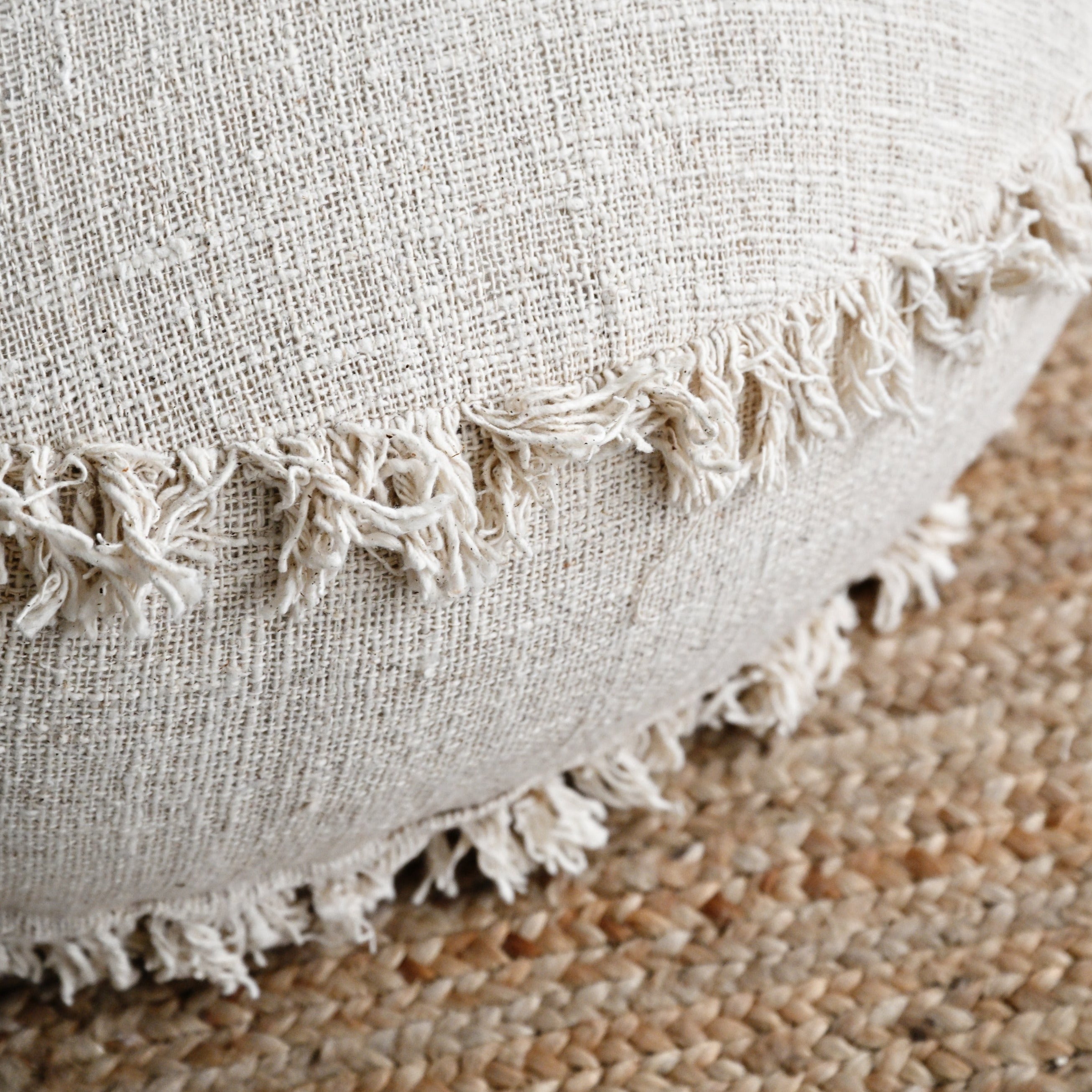 Natural Pouf with Fringe