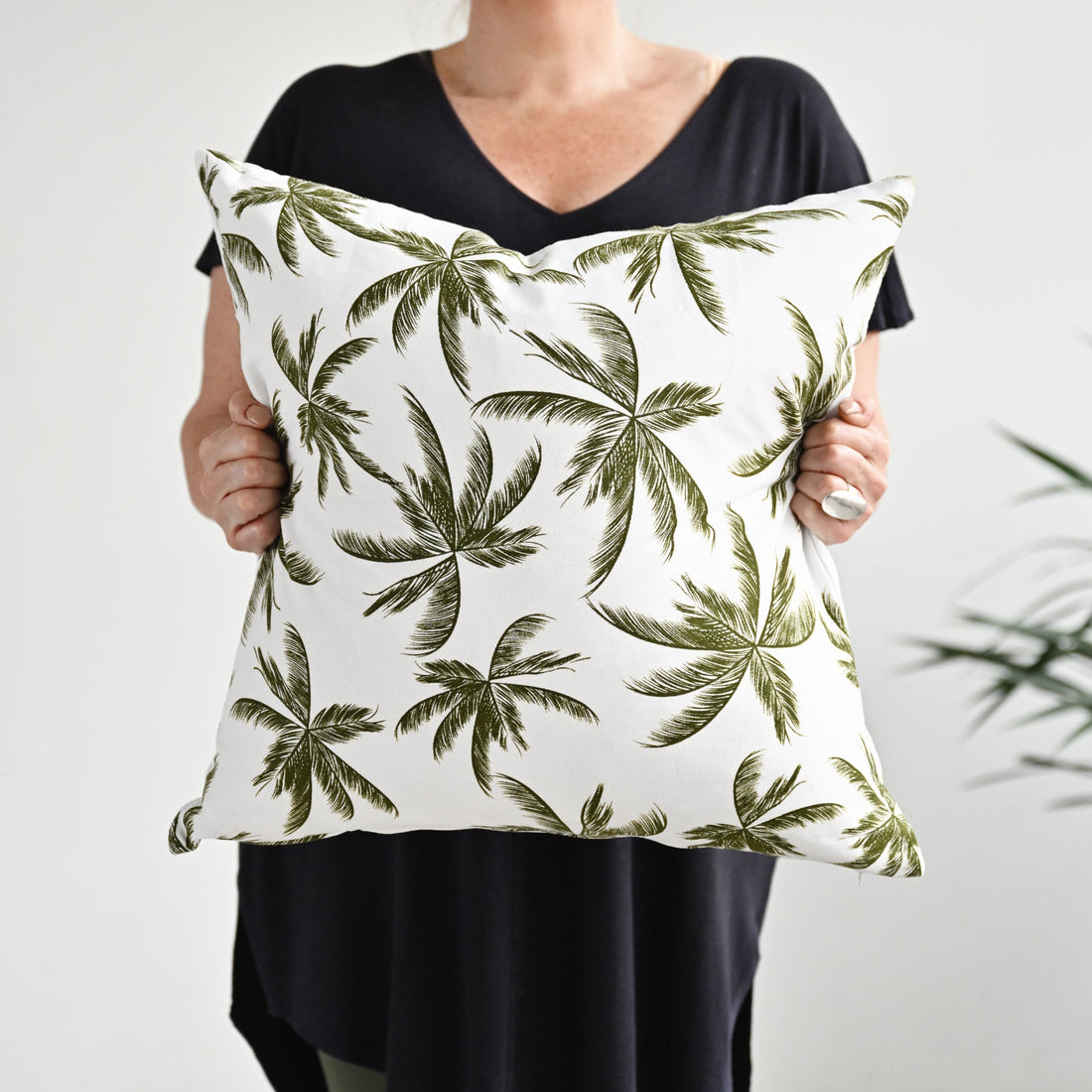 Olive Green Palm Leaves Cushion - 55cm x 55cm