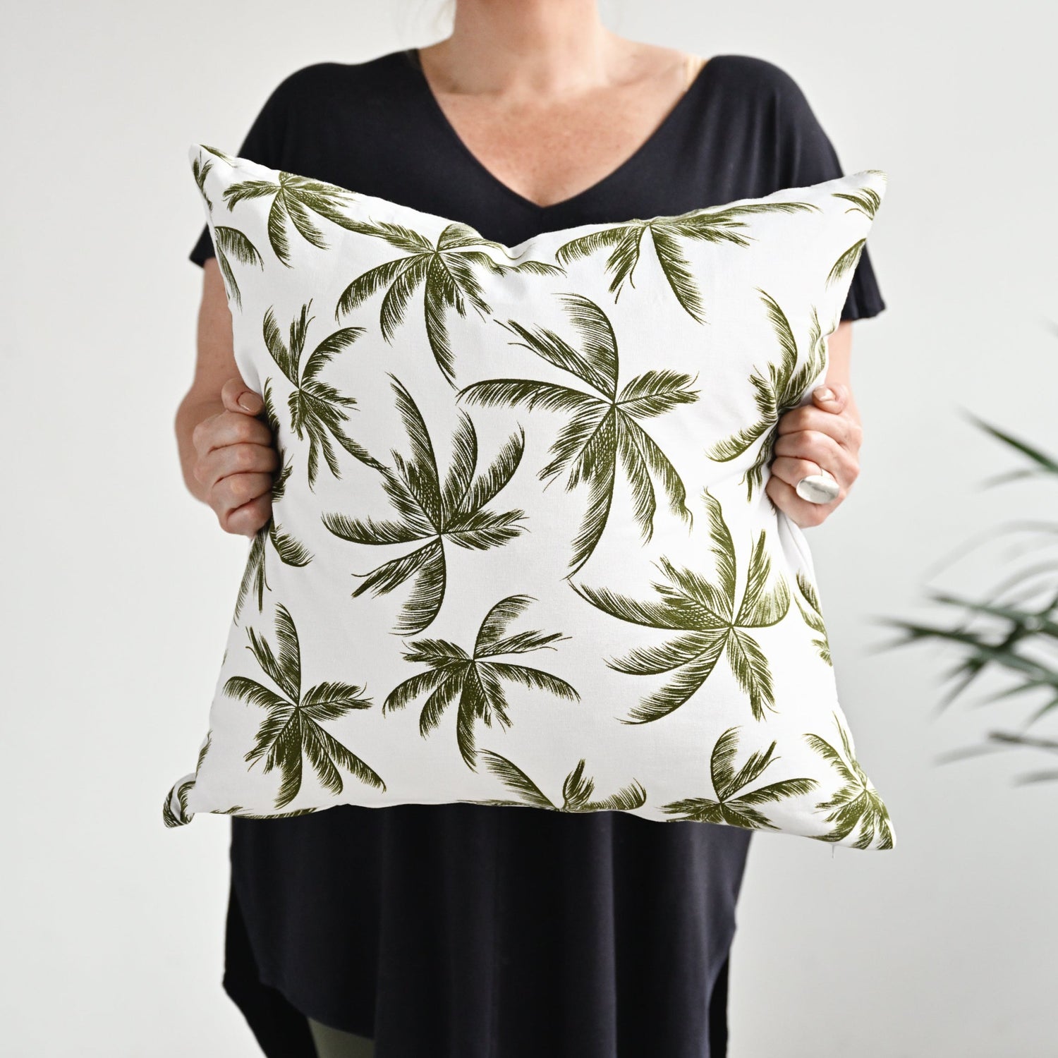 Olive Green Palm Leaves Cushion - 50cm x 50cm
