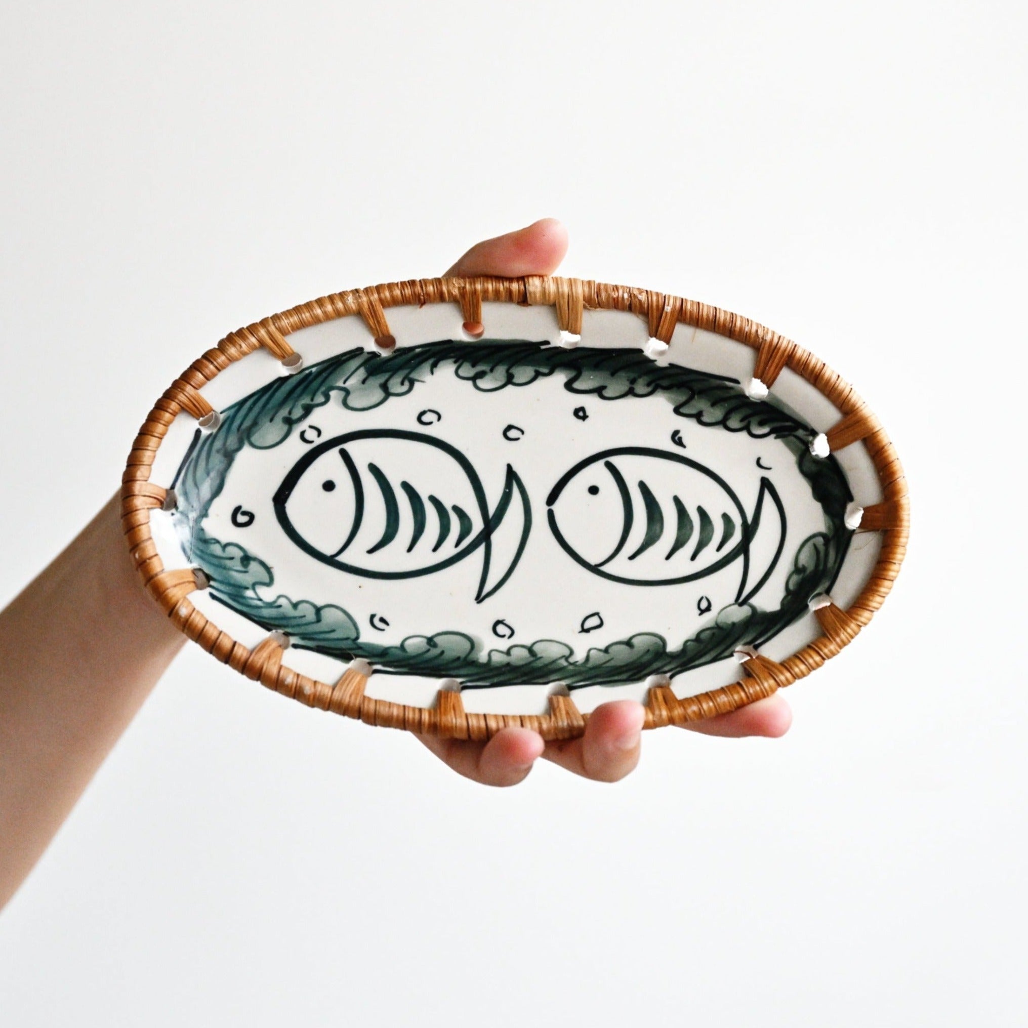 Ceramic and Rattan Oval Tray