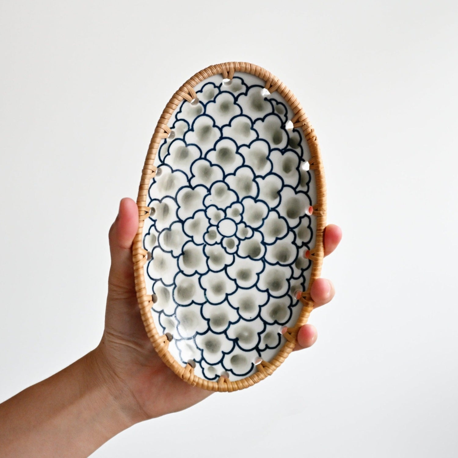Ceramic and Rattan Oval Tray