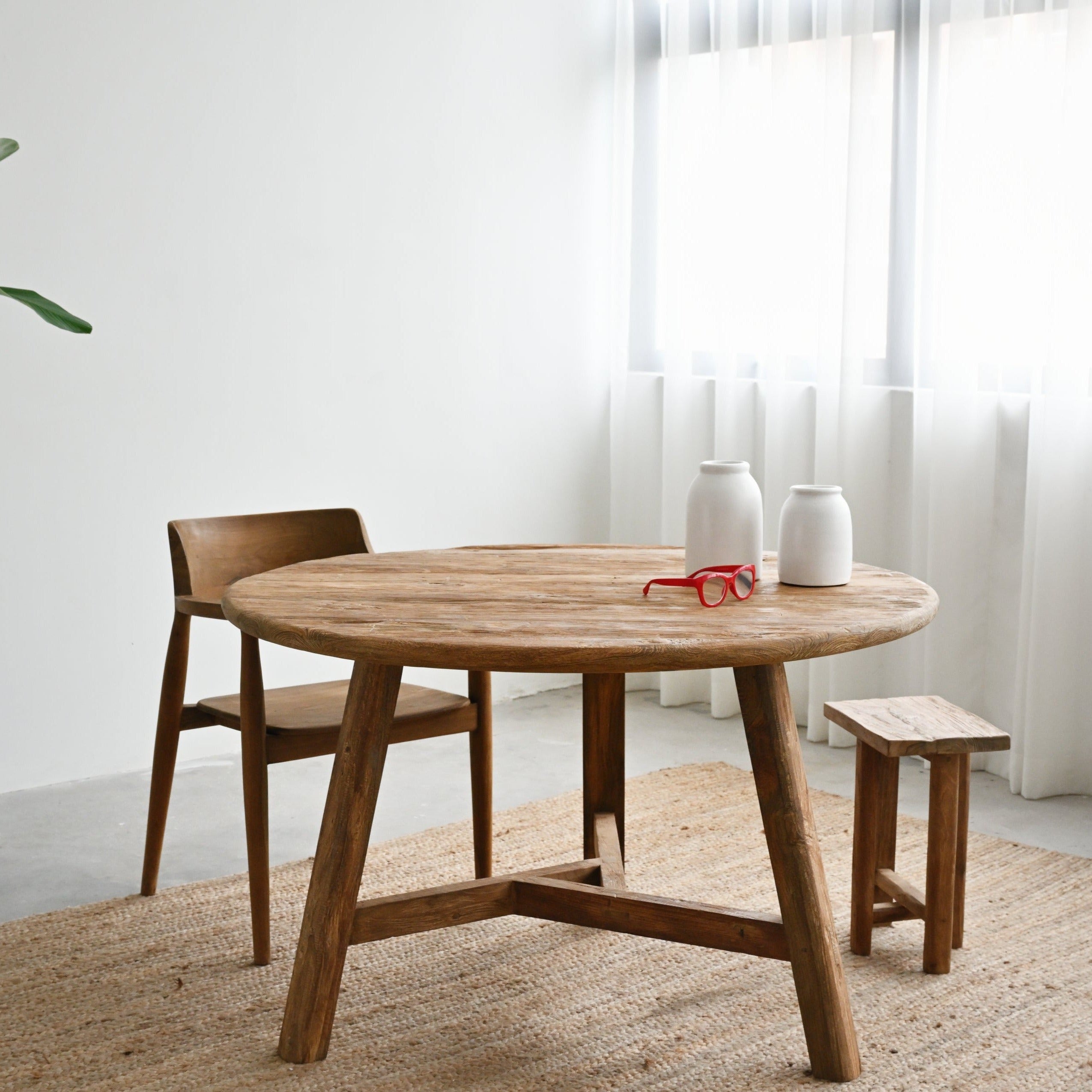 Rustic Round Teak Dining Table