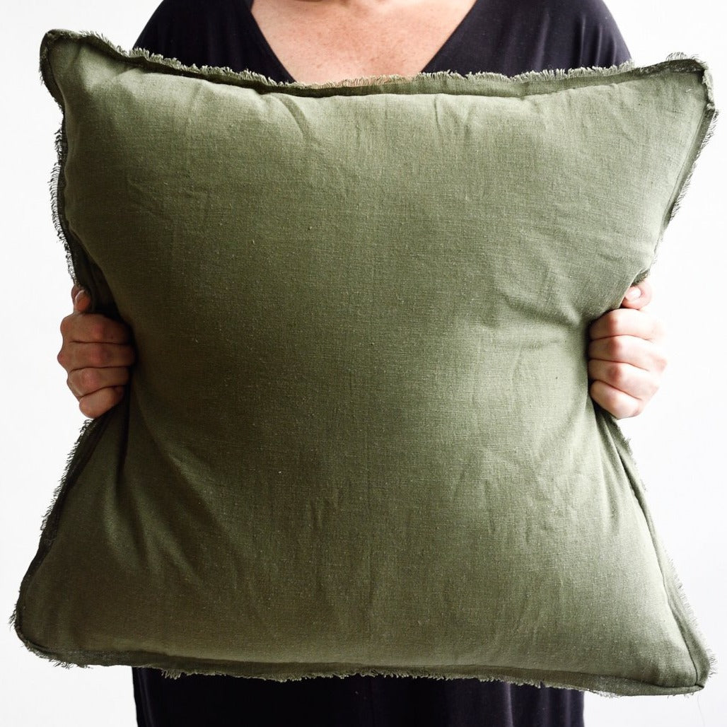 Olive Green Freya Linen Cushion - Square