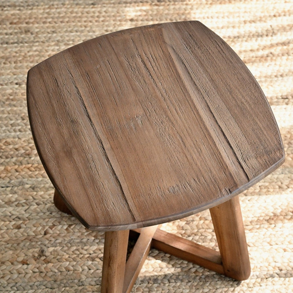 Teak Rattan Stool - Contemporary Furniture Singapore – Island Living