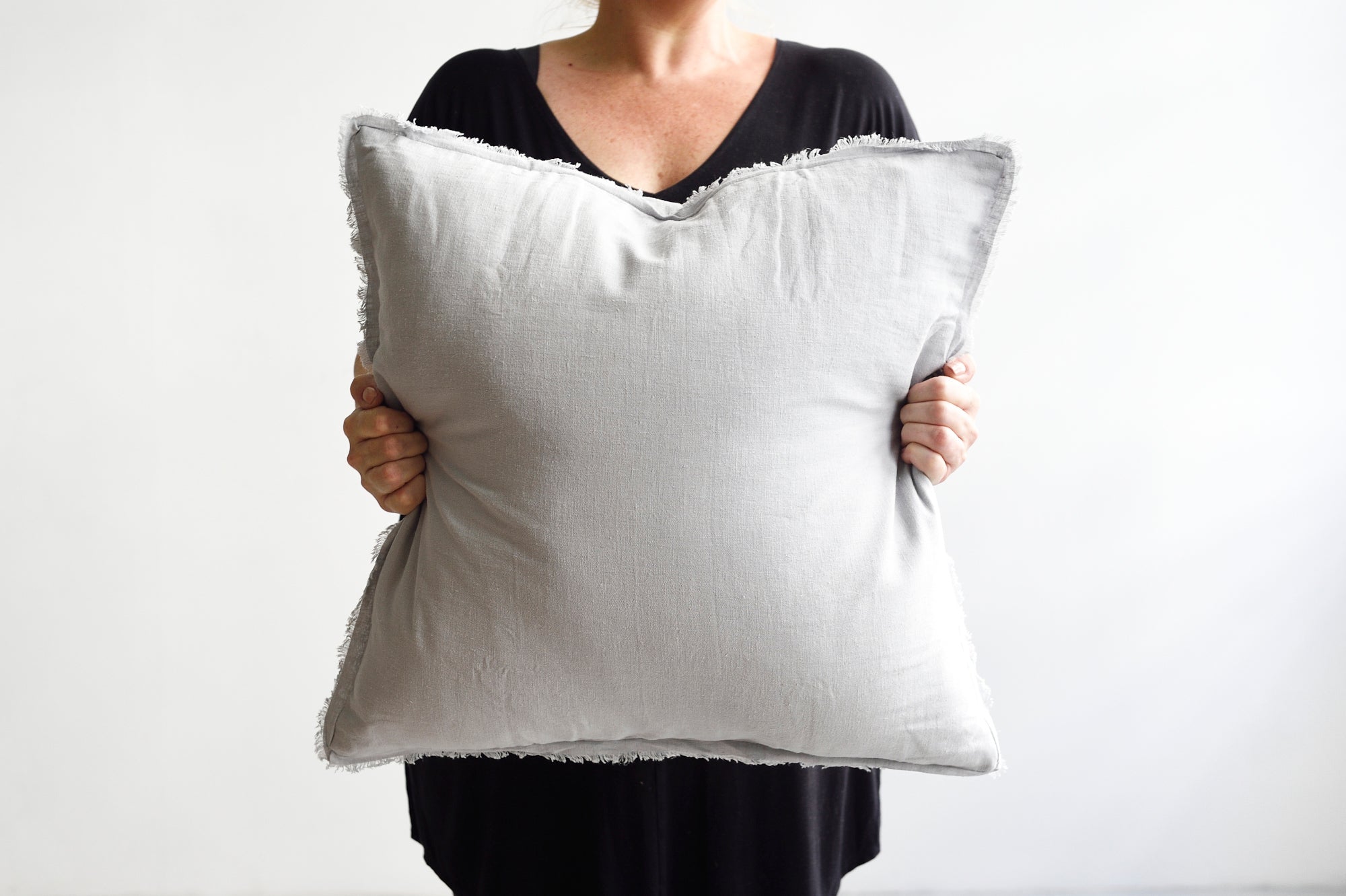 Light Grey Freya Linen Cushion - Square