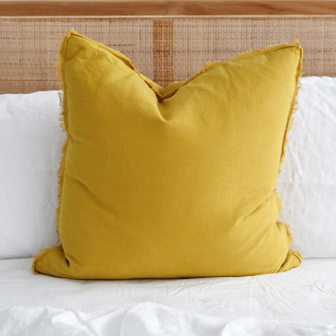 Mustard Freya Linen Cushion Cover - 55cm x 55cm