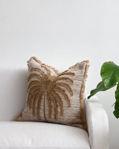 Natural Palmtree Cushion with Fringe