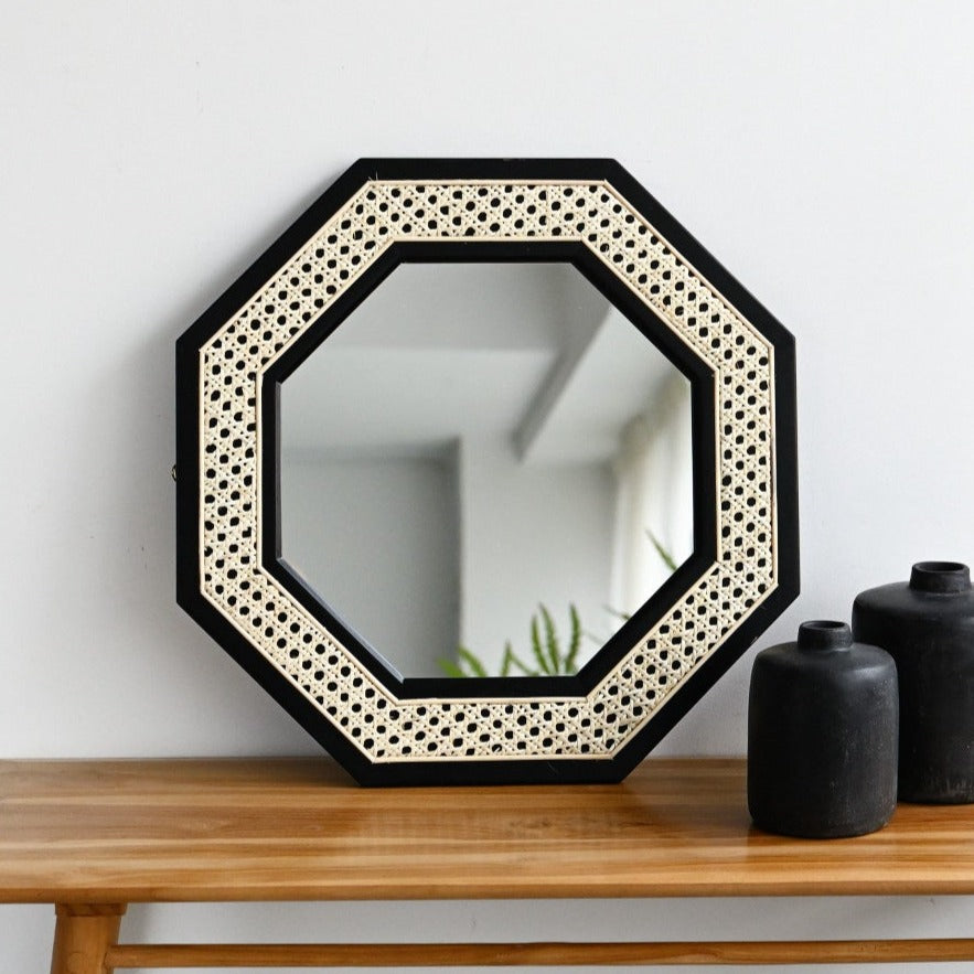 Octagon Rattan Mirror