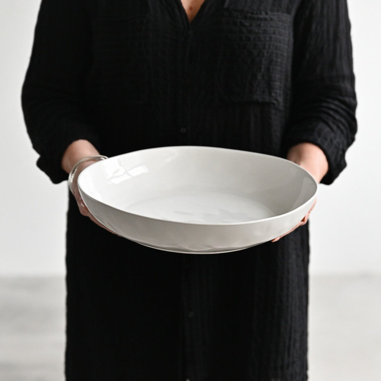 Organic Shaped White Serving Bowl (14&quot;)
