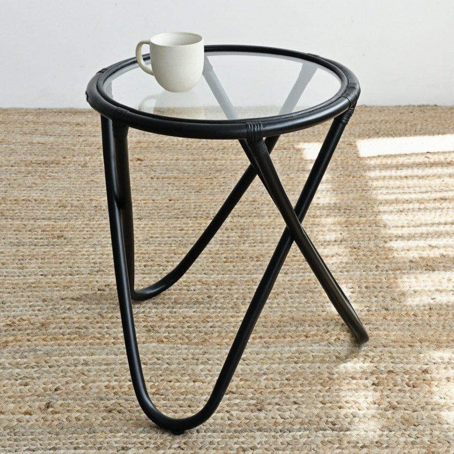 Oxygen Side Table with Glass - Black