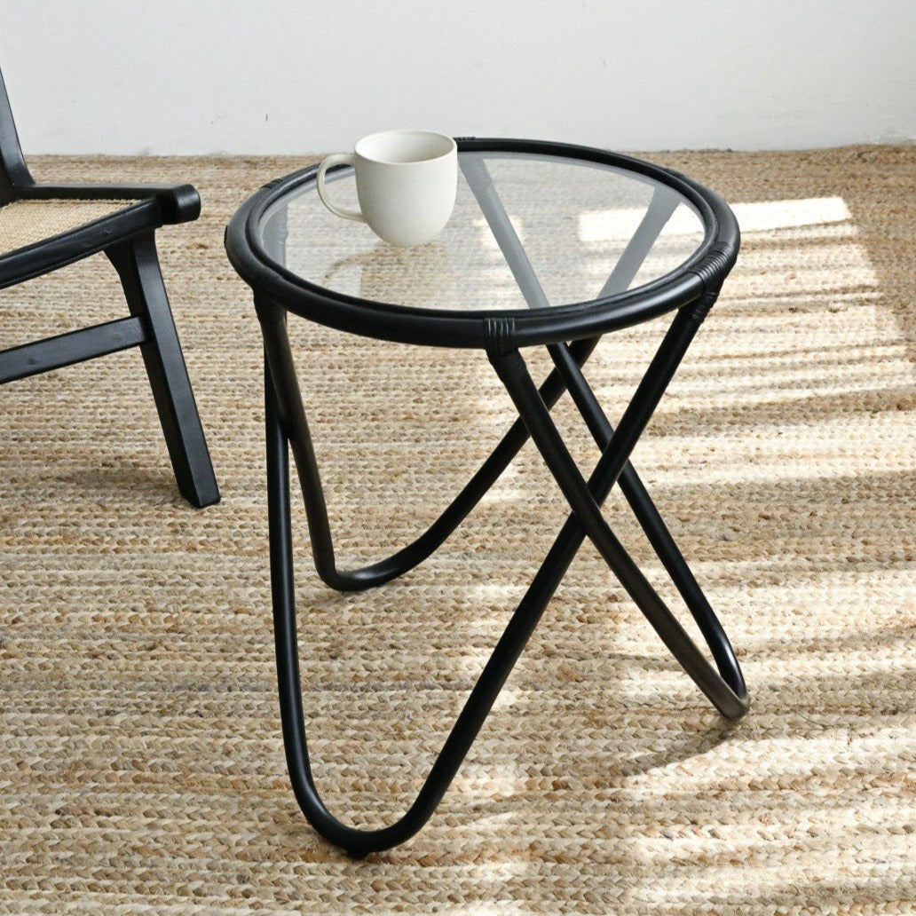 Oxygen Side Table with Glass - Black