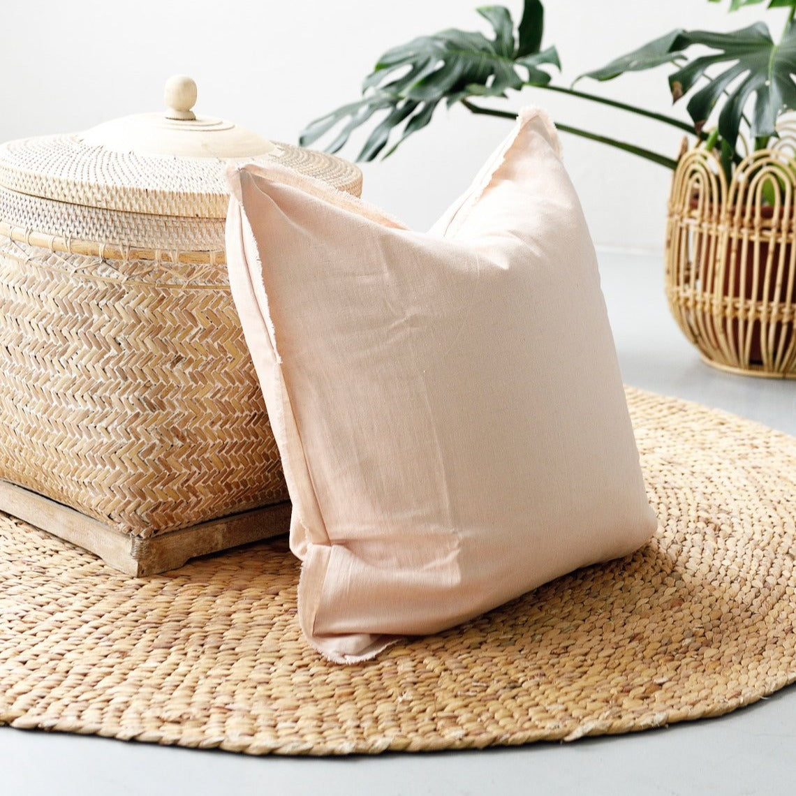 pink freya linen cushion