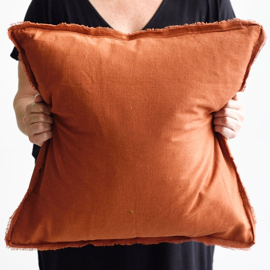 Rust Freya Linen Cushion - Square