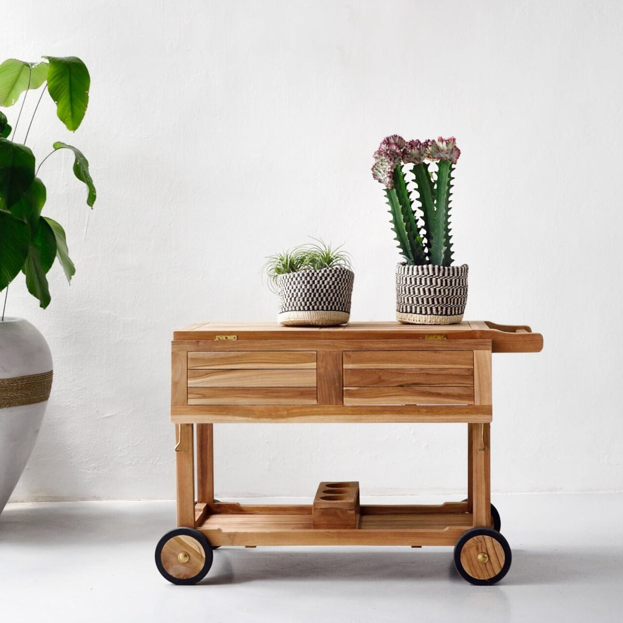 Outdoor BBQ Teak Trolley