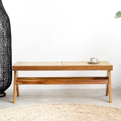 Teak and Rattan Bench