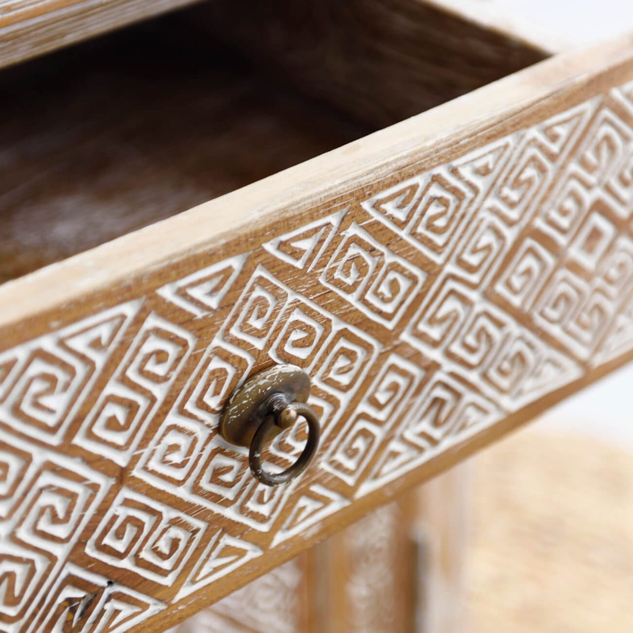 Tribal Bedside Table - White Wash