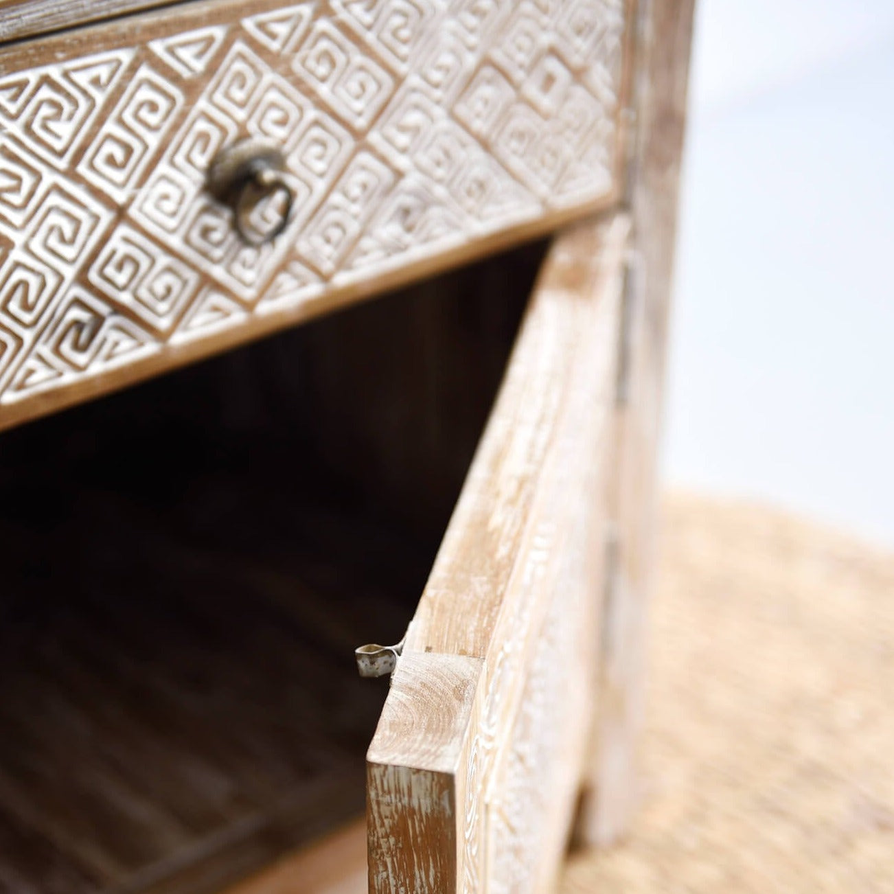 Tribal Bedside Table - White Wash