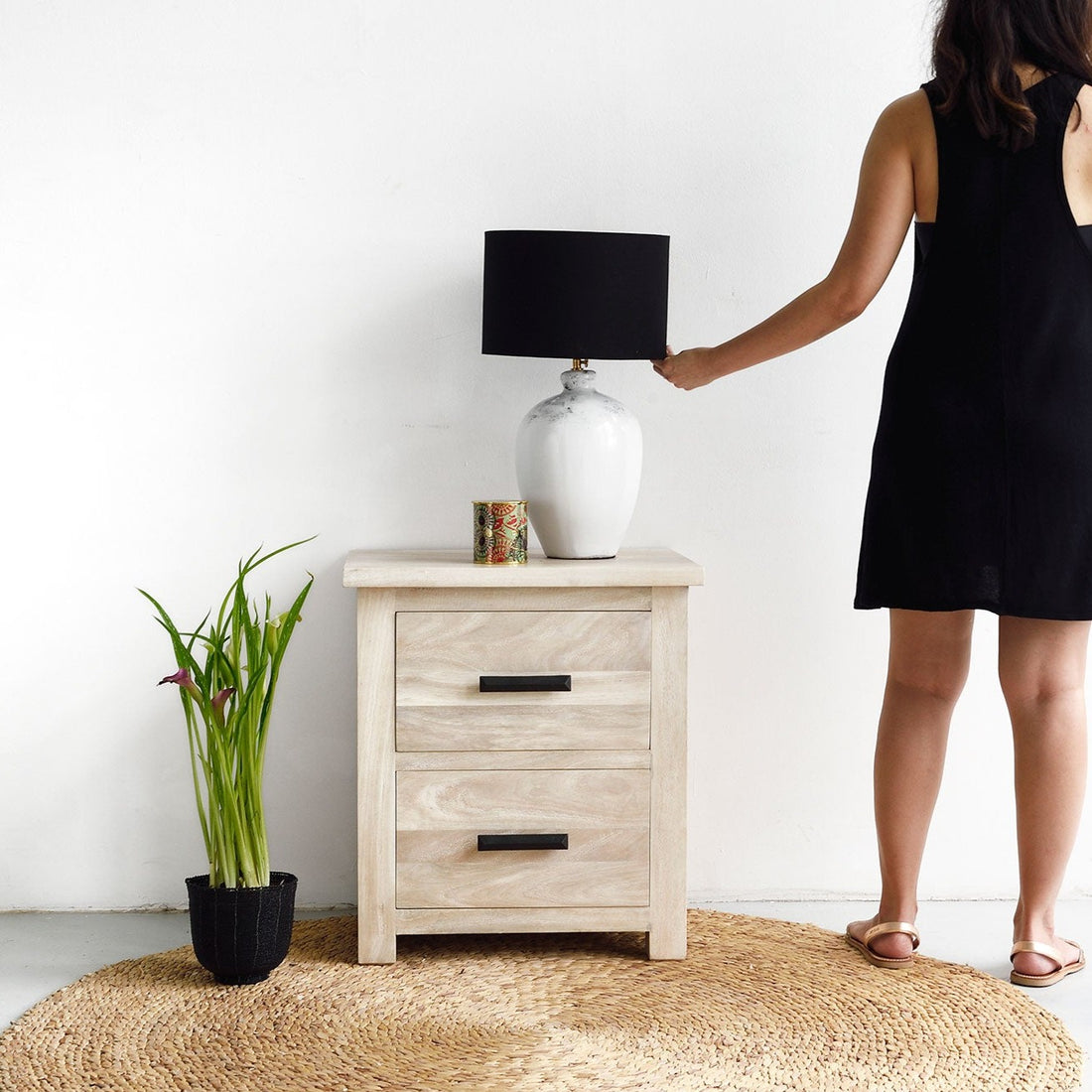 Lowanu Bedside Table - White Wash