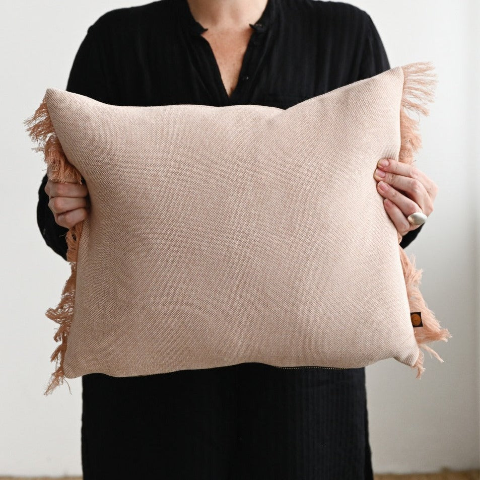 Blush Atlas Fringed Lumbar Cushion - 40cm x 50cm