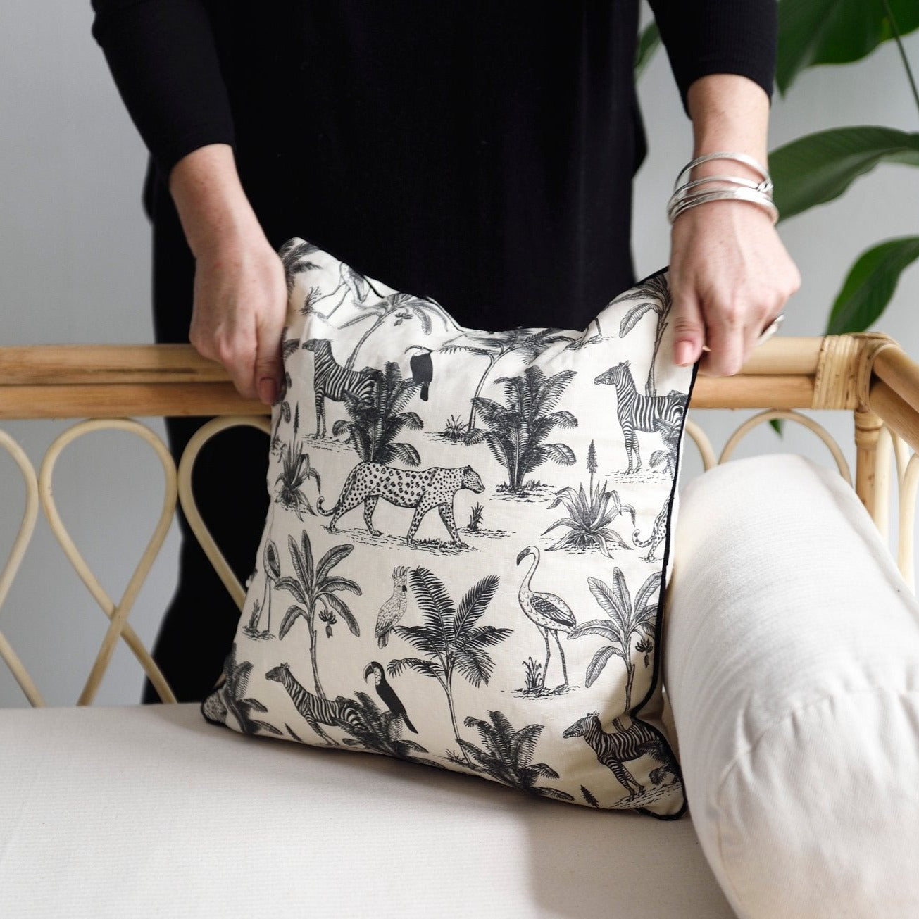 Black Charcoal Lamu Palm Cushion - 45 X 45cm