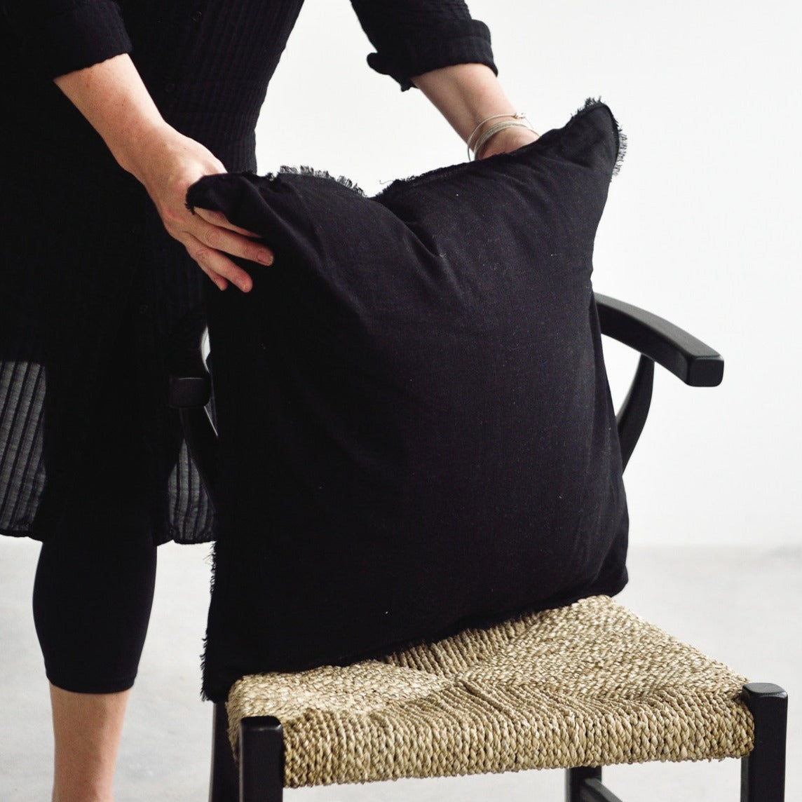 Black Freya Linen Cushion