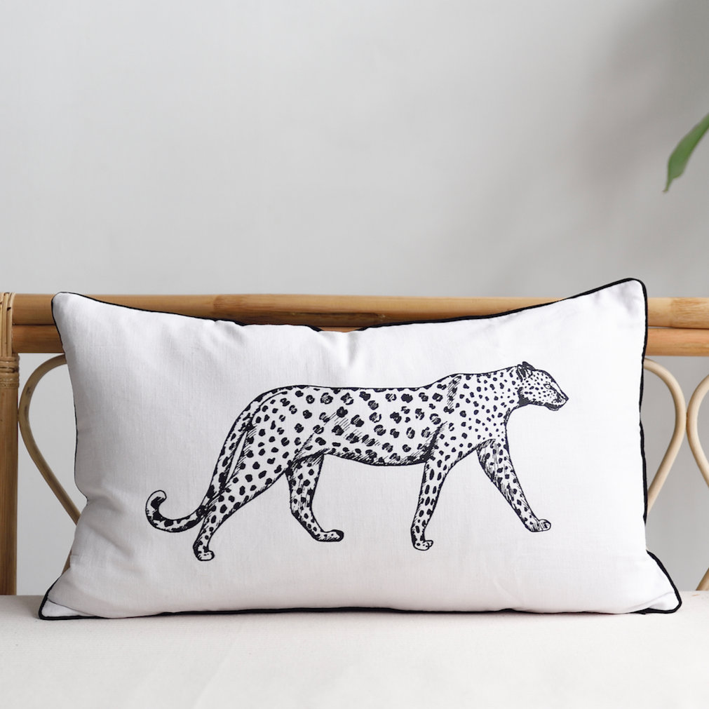 Black Leopard Cushion - 60 x 35cm