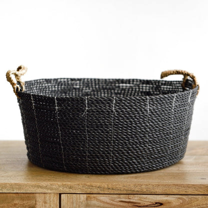 Black Raffia Round Basket