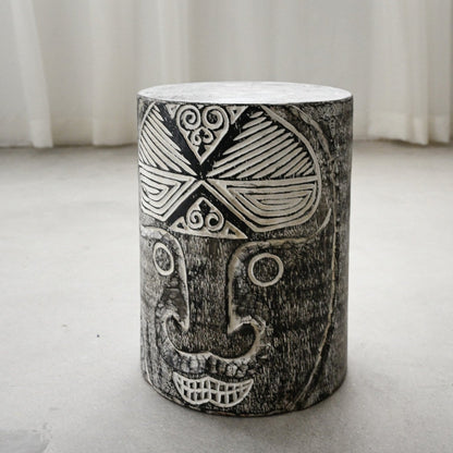 Black Hand Carved Wooden Stool