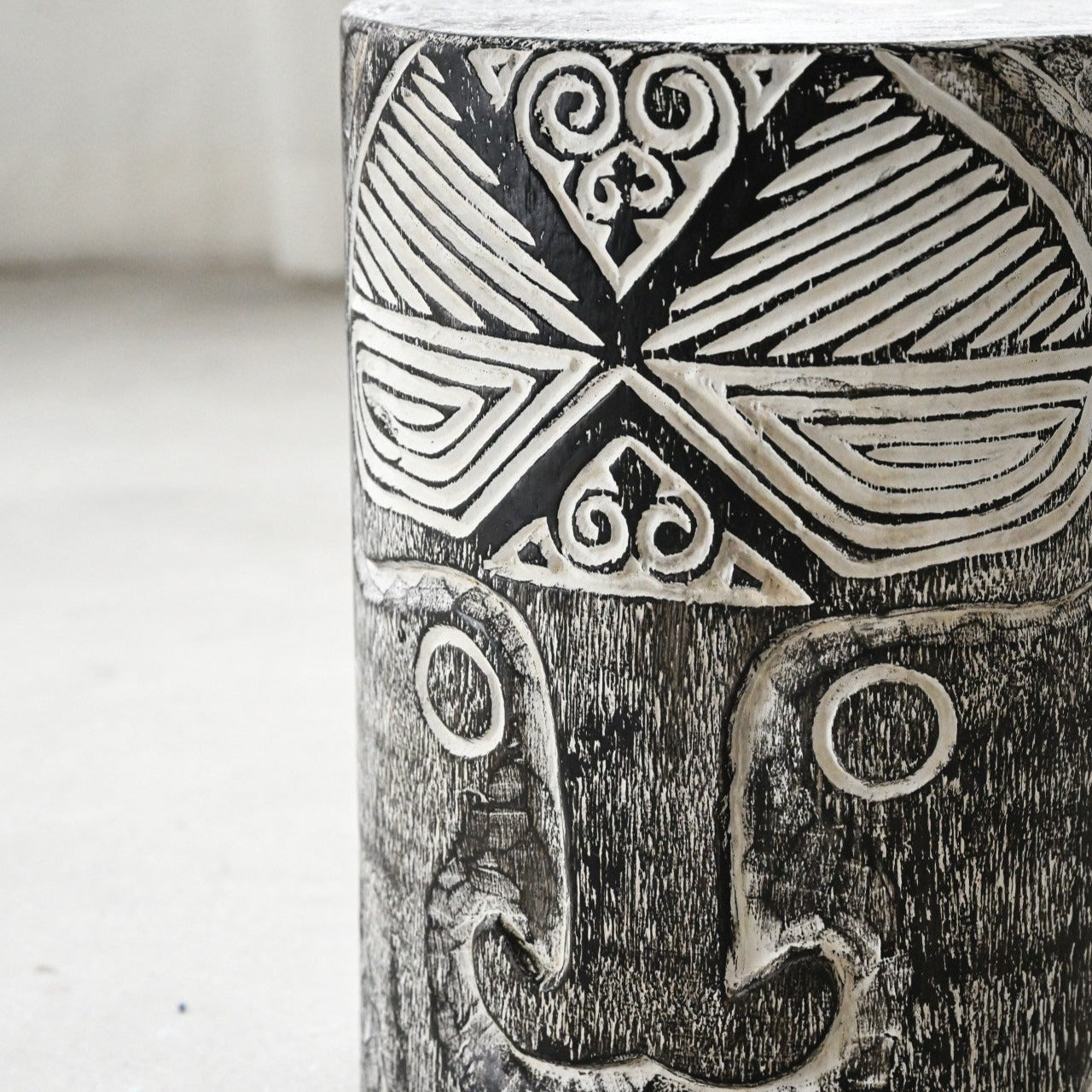 Black Hand Carved Wooden Stool